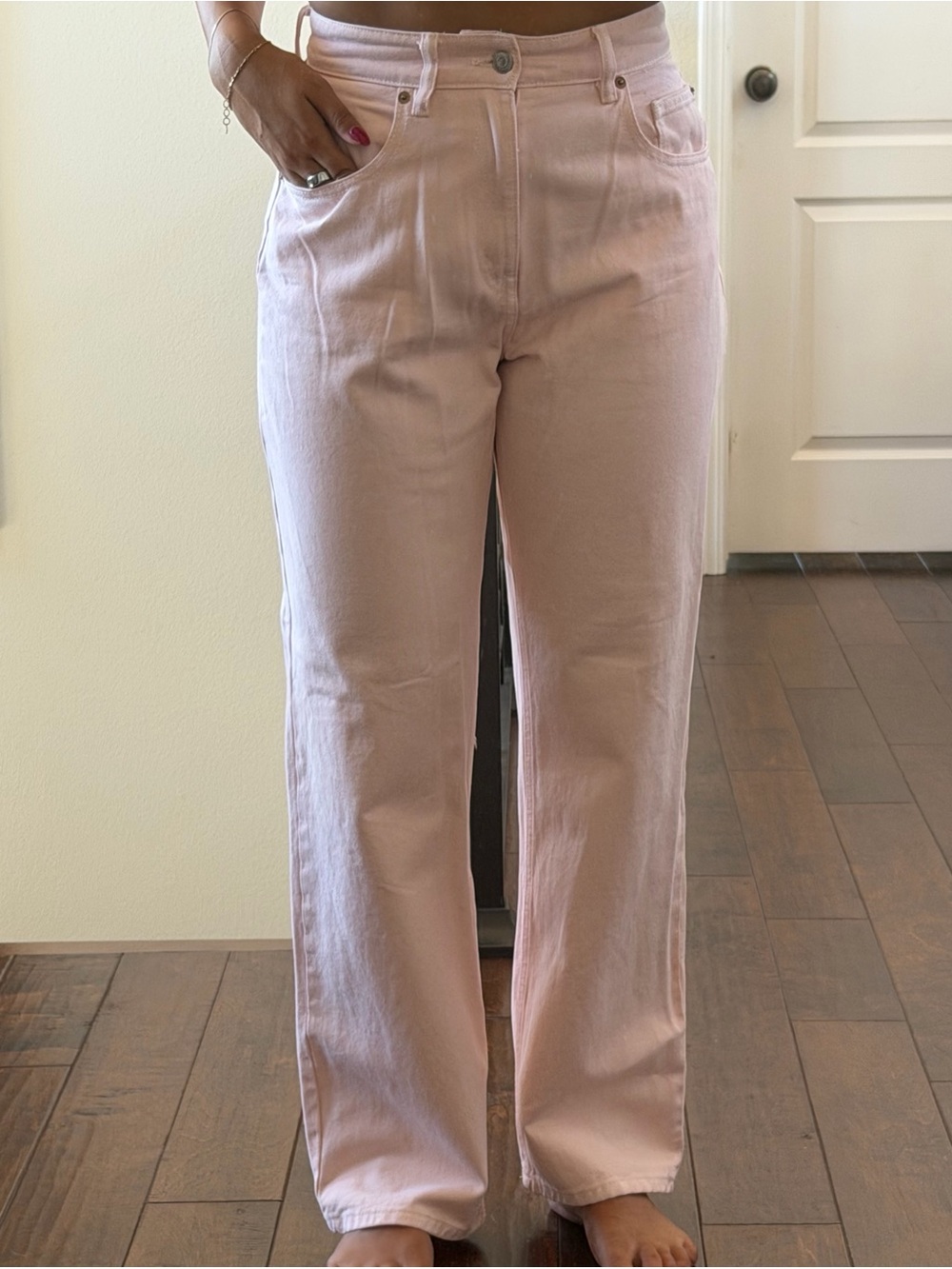 H&M Straight-Leg Jeans in Soft Pink